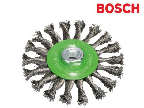 Palmikoitu teräsharja 115mm (M14) Bosch ruostumaton